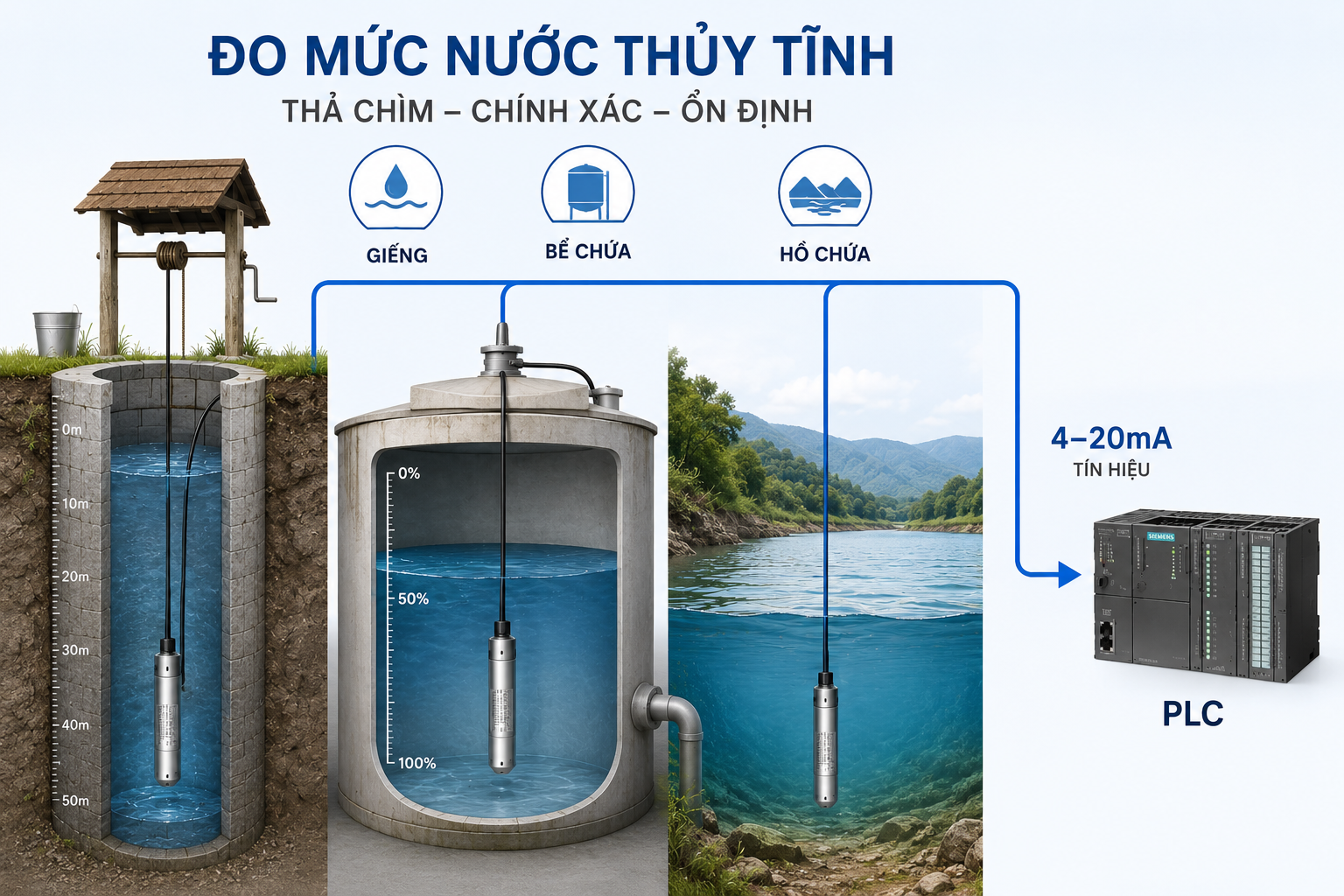 Cảm biến đo mức nước thủy tĩnh 4-20mA