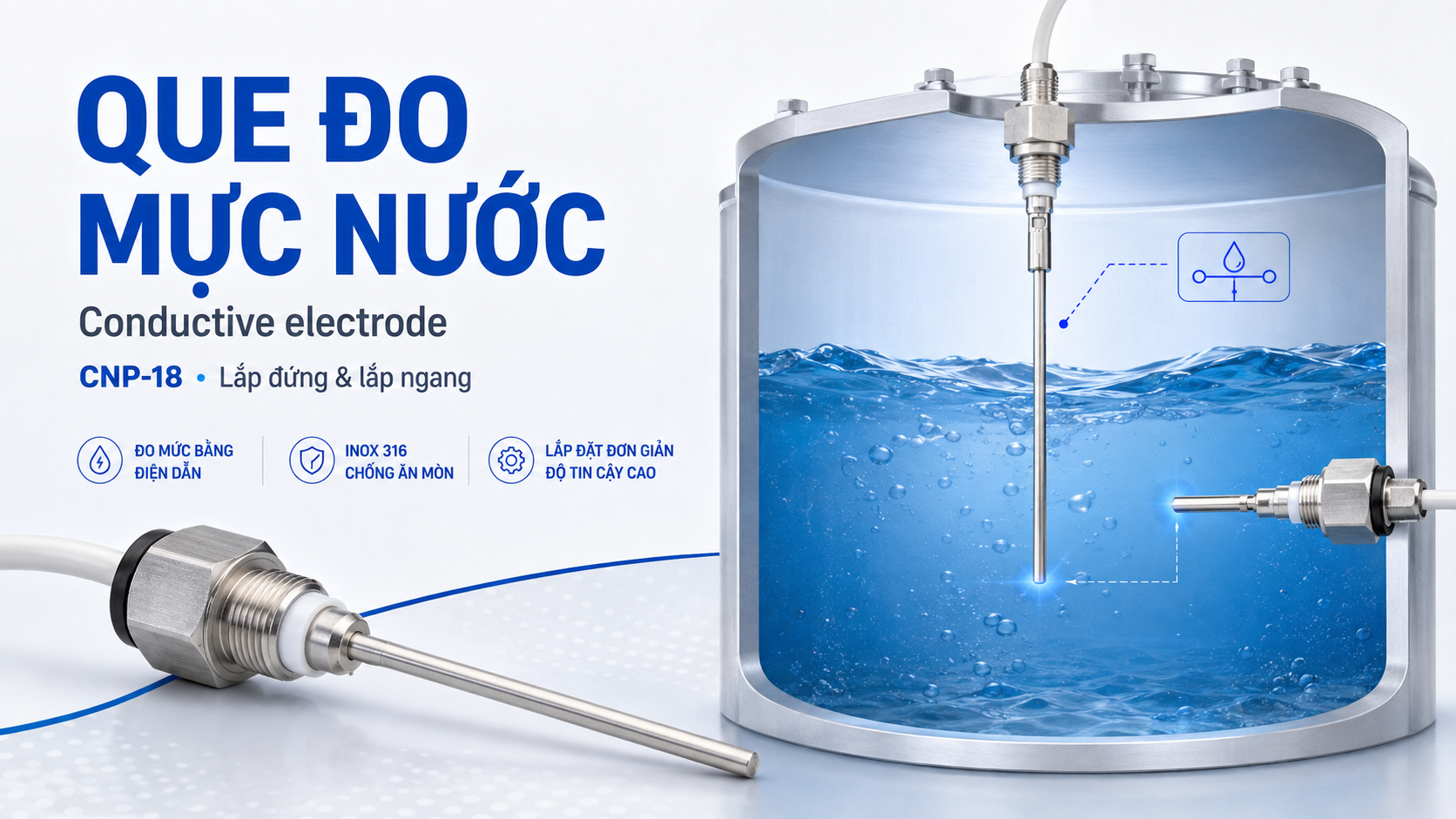 Que đo mực nước điện cực Dinel CNP-18