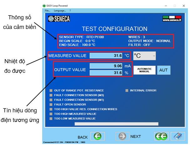 Giao diện Test configuration