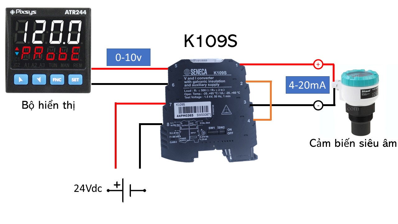 Kết nối dây K109S với cảm biến siêu âm