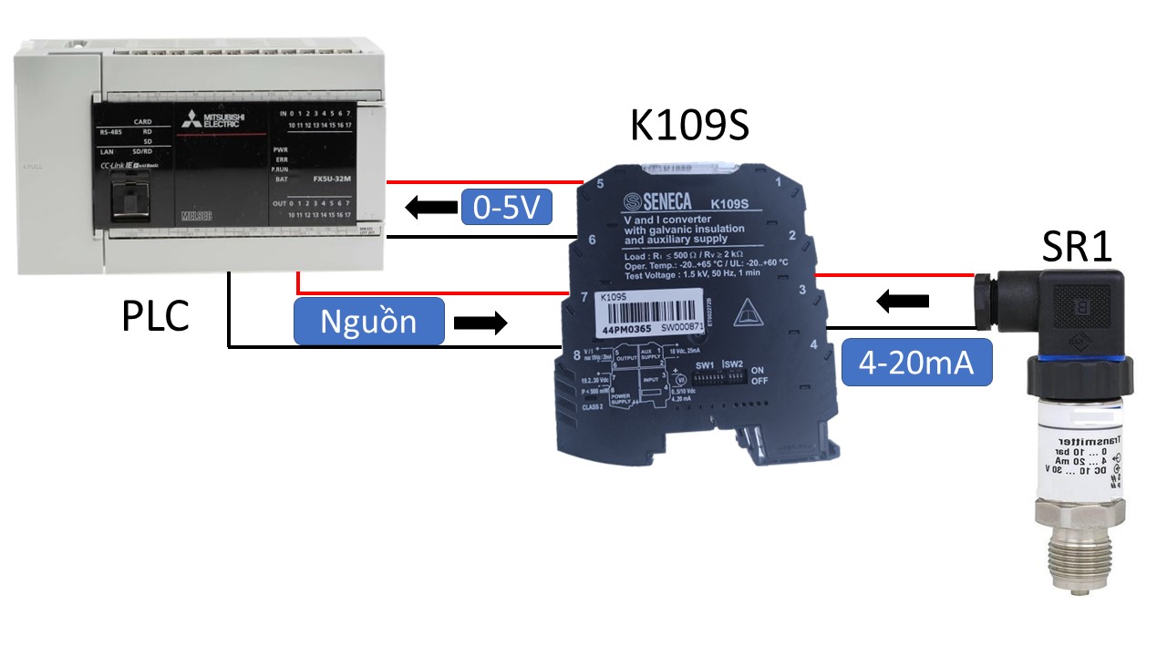Kết nối dây K109S với cảm biến áp suất