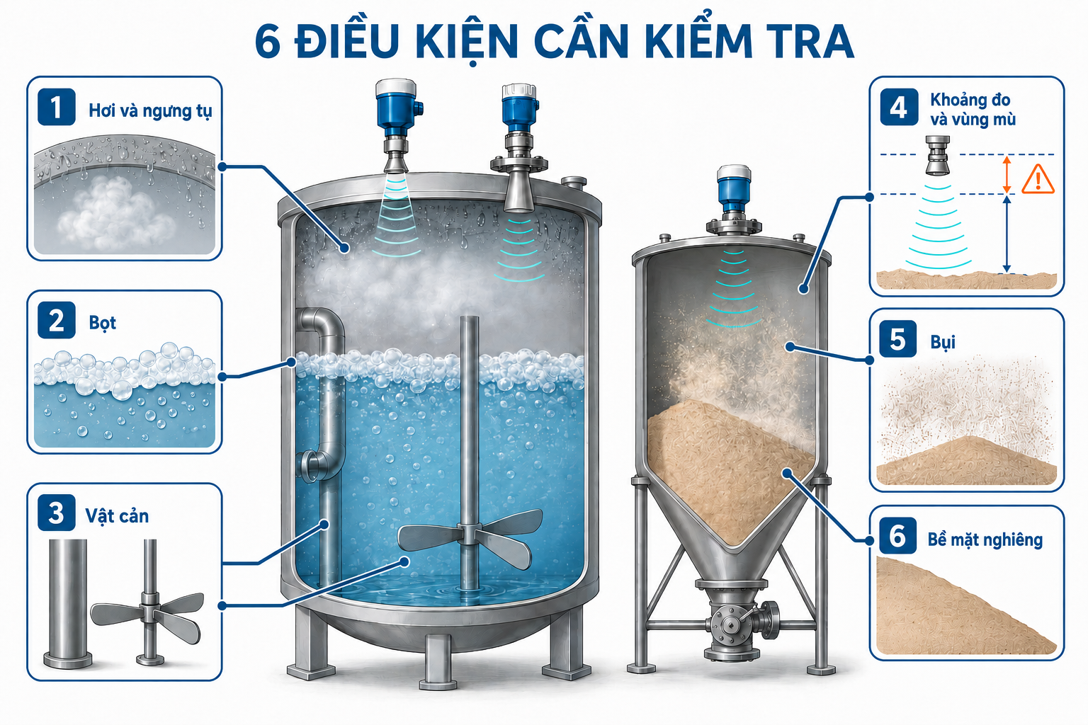 Sáu điều kiện chọn radar hay siêu âm đo mức Sáu điều kiện chọn radar hay siêu âm đo mức