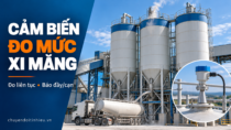 Minh họa cảm biến đo mức xi măng lắp trên silo tại trạm trộn.